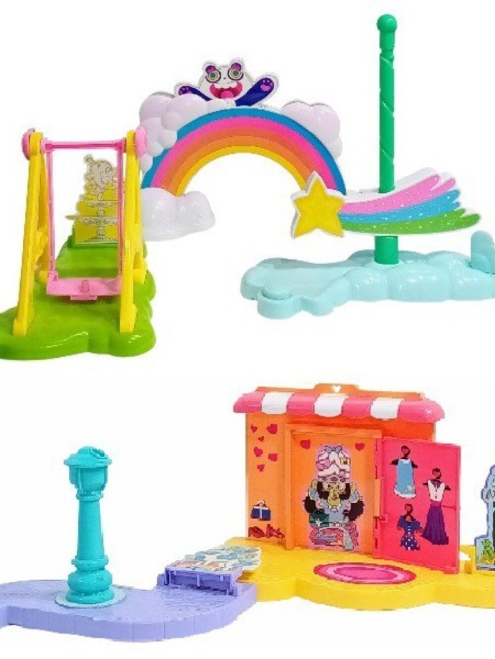 Lot of 2 Powerpuff Girls Storymaker System Playsets Fashion Fury & Rainbow Roll